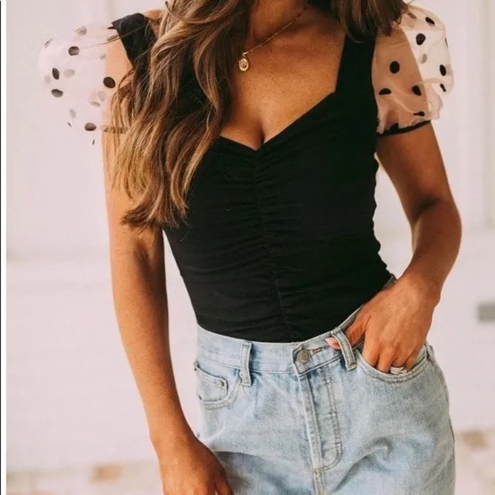 These Three Boutique Black Bodysuit with Pink!